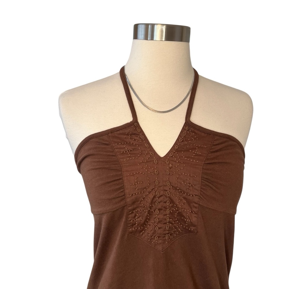 Vintage Y2K AEO halter sun dress brown cross strap tie back embroidered XS - Picture 7 of 16